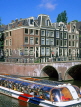 HOLLAND, Amsterdam, sightseeing boat  and old Dutch houses, HOL516JPL