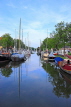 HOLLAND, Edam, old town, canalside and moored boats, HOL816JPL