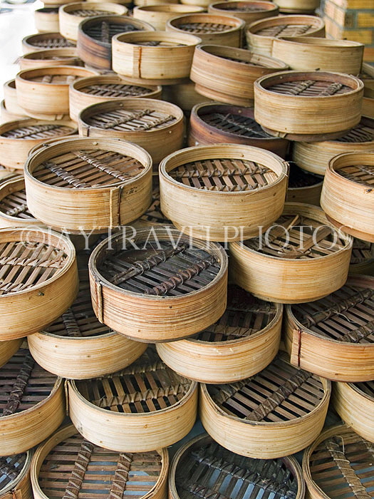 HONG KONG, Cheung Chau Island, stacked Dim Sum steam baskets, HK704JPL