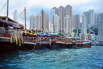 HONG KONG, Hong Kong Island, Aberdeen, harbour boats, and high rise blocks, HK504JPL