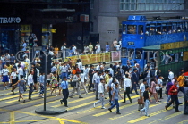 HONG KONG, Hong Kong Island, Central District, street scene, tram and people crossing, HK386JPL