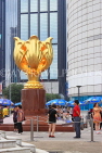 HONG KONG, Hong Kong Island, Wan Chai, Golden Bauhinia Sq, Bauhinia statue, HK2095JPL