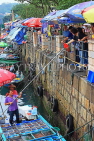 HONG KONG, Sai Kung, waterfront, boats selling live seafood, and vendor, HK1450JPL