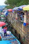 HONG KONG, Sai Kung, waterfront, boats selling live seafood, and vendor, HK1451JPL