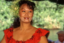 Hawaiian Islands, KAUAI, Polynesian cultural dancer with head Lei, HAW2244JPL