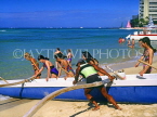 Hawaiian Islands, OAHU, Waikiki, Outrigger canoe with tourists, HAW143JPL