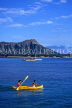 Hawaiian Islands, OAHU, Waikiki, kayak at sea, Diamond Head in background, HAW223JPL