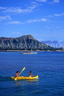 Hawaiian Islands, OAHU, Waikiki, kayak at sea, Diamond Head in background, HAW223JPL