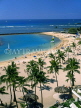 Hawaiian Islands, OAHU, Waikiki Beach, Sunbathers and coconut palms, HAW2215JPL