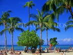 Hawaiian Islands, OAHU, Waikiki Beach, Sunbathers and coconut trees, HAW144JPL