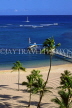 Hawaiian Islands, OAHU, Waikiki Beach, coconut trees and pier, HAW373JPL