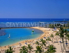 Hawaiian Islands, OAHU, Waikiki Beach, sunbathers and coconut palms, HAW2333JPL