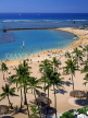 Hawaiian Islands, OAHU, Waikiki Beach, sunbathers and coconut palms, HAW272JPL