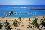 Hawaiian Islands, OAHU, Waikiki Beach, sunbathers and coconut palms, HAW315JPL