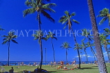 Hawaiian Islands, OAHU, Waikiki Beach area, holidaymakers and coconut trees, HAW365JPL