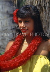 Hawaiian Islands, OAHU, cultural dancer, wearing paper lei, HAW133JPL