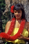 Hawaiian Islands, OAHU, cultural dancer, wearing paper lei, HAW216JPL