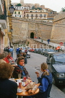 IBIZA, Ibiza Town, Old Town (Dalt Vila) walls area, cafe scene near Old Town entrance, SPN1368JPL