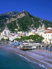 ITALY, Campania, Amalfi Coast, AMALFI, town view and volcanic sand beach, ITL989JPL