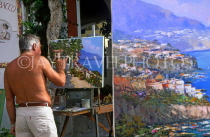 ITALY, Campania, Amalfi Coast, POSITANO, artist painting village scene, ITL1174JPL