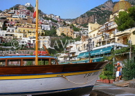 ITALY, Campania, Amalfi Coast, POSITANO, fishing boat and cliffside village, ITL937JPL
