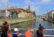 ITALY, Lombardy, MILAN, Naviglio Grande Canal, children on cruise boat, ITL2063JPL