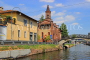 ITALY, Lombardy, MILAN, Naviglio Grande canal, and Cristoforo Sul Naviglio Church, ITL2050JPL