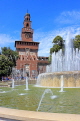 ITALY, Lombardy, MILAN, Piazza Castello, Sforza Castle, main entrance and fountain, ITL2081JPL