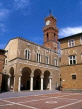 ITALY, Tuscany, PIENZA, Piazza Pio II and clock tower, ITL1551JPL