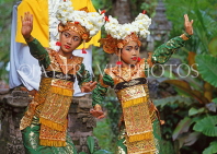Indonesia, BALI, Legong Dancers, traditional costumes and floral headress, BAL524JPL