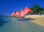 Indonesia, BALI, Sanur Beach, outrigger canoes (Jakung) lined up, BAL986JPL
