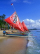 Indonesia, BALI, Sanur Beach, outrigger canoes (Jakung) lined up, BAL993JPL