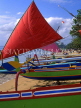 Indonesia, BALI, Sanur Beach, outrigger canoes (Jakung) lined up, BAL997JPL