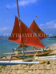 Indonesia, BALI, Sanur Beach, outrigger canoes (Jakung) on beach, BAL1209JPL