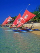 Indonesia, BALI, Sanur Beach, outrigger canoes (Jakung) on beach, BAL984JPL