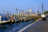 Italy, VENICE, St Mark's Sq (San Marco), Gondolas along waterfront, and Salute Church, ITL1826JPL