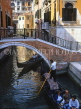Italy, VENICE, canal scene with gondolas and bridge, ITL1693JPL