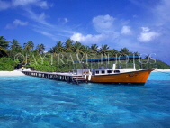 MALDIVE ISLANDS, Embudhu Village Island, boat at pier, MAL461JPL