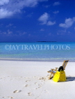 MALDIVE ISLANDS, Kuredu Island, deckchair and snorkelling flippers on beach, MAL621JPL