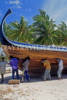 MALDIVE ISLANDS, Maafushi, local fishing island village, dhoni (boat) being repaired, MAL766JPL