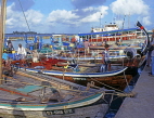 MALDIVE ISLANDS, Male, harbour, Dhonis (fishing boats) lined up by waterfront, MAL552JPL