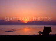 MALDIVE ISLANDS, deckchair on beach, sunset and seascape, MAL676JPL