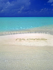 MALDIVE ISLANDS, seascape and beach, with Maldives written in sand, MAL692JPL