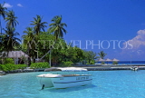 MALDIVE ISLANDS, seascape with island and pleasure boat, MAL676JPL