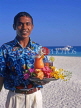 MALDIVE ISLANDS, waiter with cocktails on tray, on beach, MAL525JPL