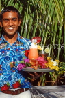 MALDIVE ISLANDS, waiter with cocktails on tray, posing for photo, MAL723JPL