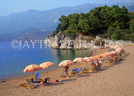 MONTENERGO, Sveti Stefan, beach nearby, sunbathers and sunshades, MON40JPL