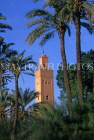 MOROCCO, Marrakesh, Bab Doukkala Mosque minaret (view through palm trees), MOR171JPL