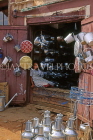 MOROCCO, Marrakesh, Medina (old town) souk, aluminium wares and utensils shop, MOR113JPL