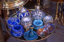 MOROCCO, Marrakesh, Medina souk, antique pottery and ceramics, MOR90JPLA